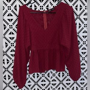 SHEIN small burgundy top. Fits like a semi crop top on a long torso.